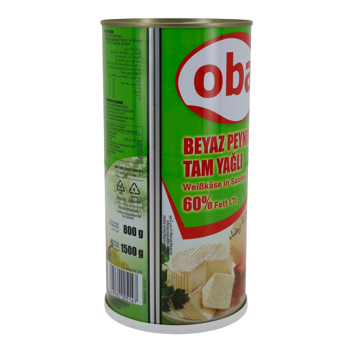 Weißkäse Oba | In Salzlake | Vollfettkäse 60 % Fett i. Tr. | 1500 g