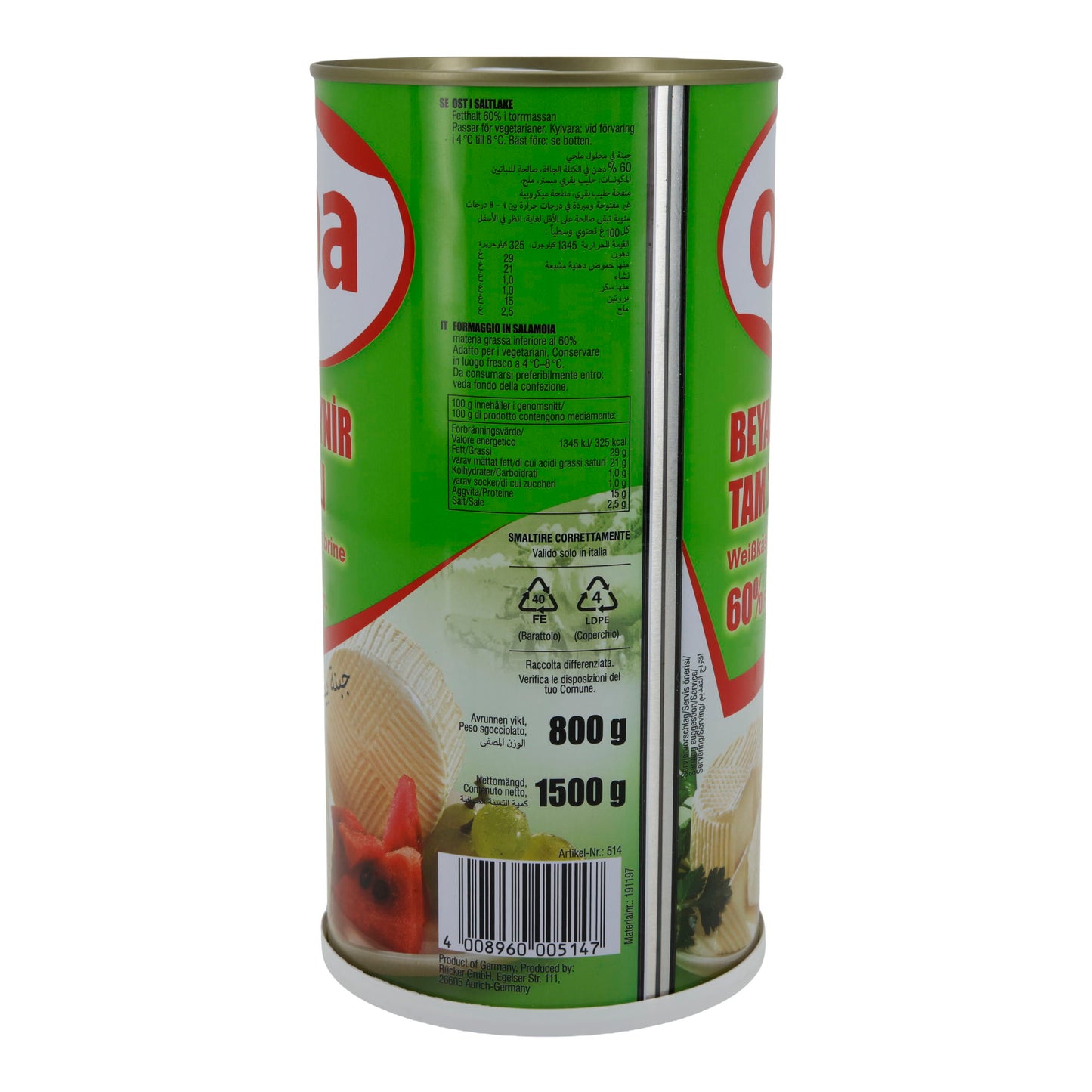 Weißkäse Oba | In Salzlake | Vollfettkäse 60 % Fett i. Tr. | 1500 g