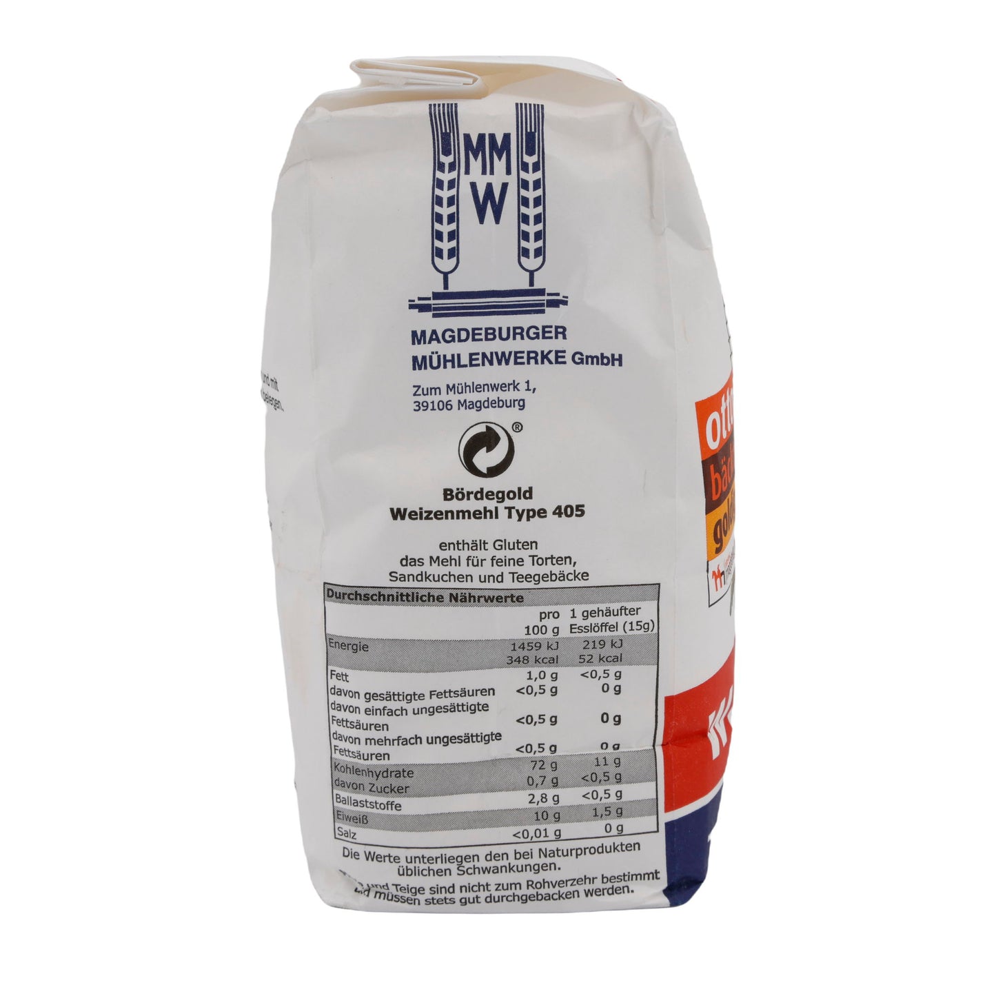 Weizenmehl Bördegold | Type 405 | Fein gemahlenes Weizenmehl für Backwaren | 1 kg