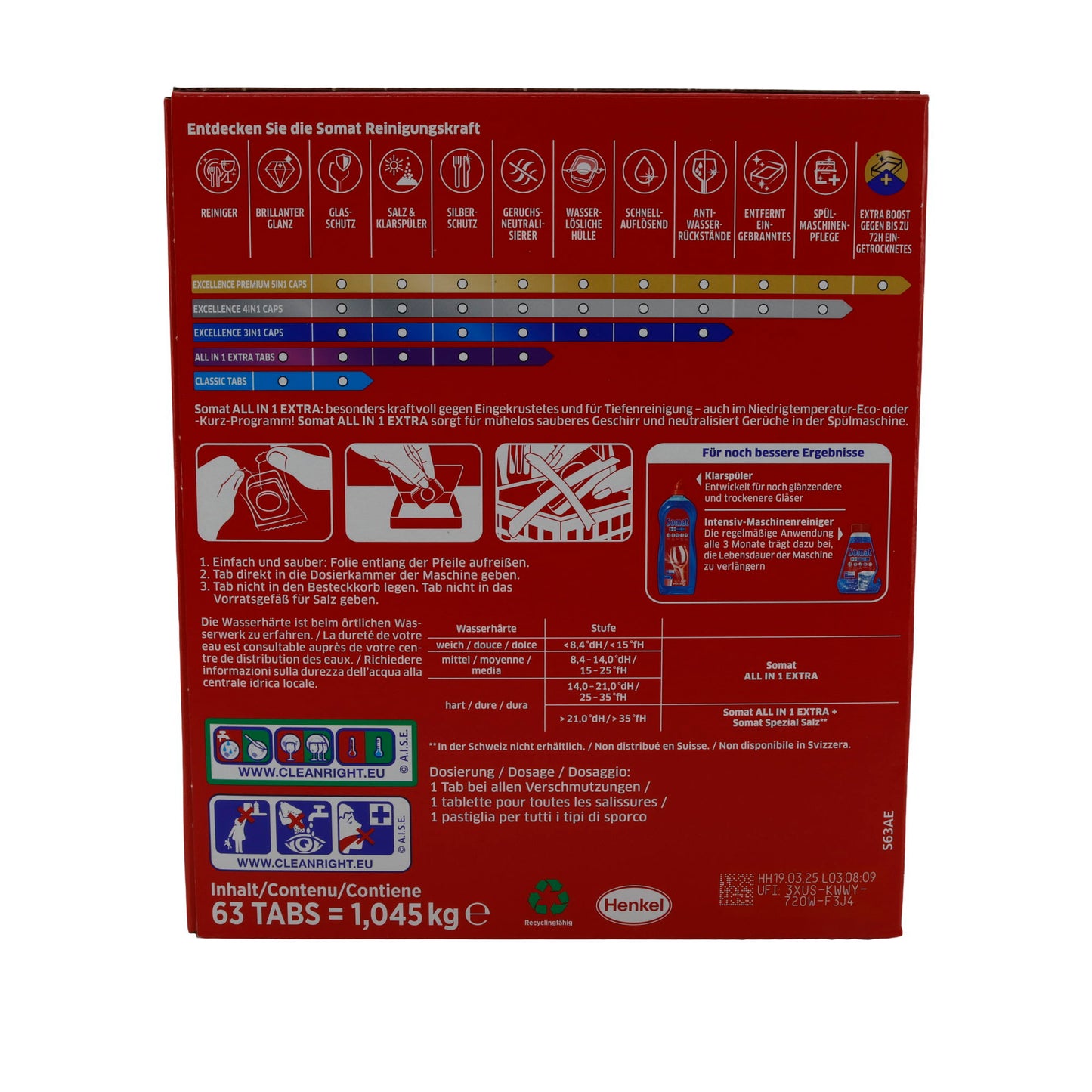 Somat Spülmaschinentabs | All in 1 Extra | 63 Tabs | 1,045 kg