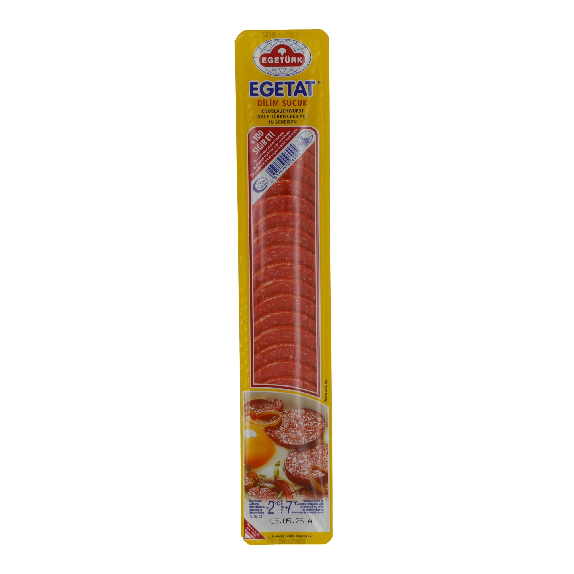 Knoblauchwurst Egetürk | Egetat Dilim Sucuk | Halal, in Scheiben | 250g EGETUERK