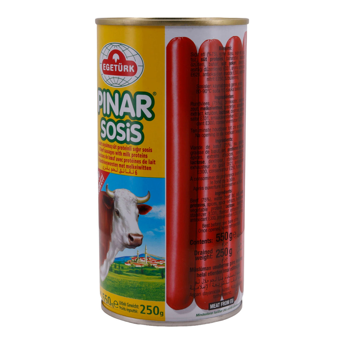 Würstchen Egetürk Pinar Sosis | Rind-Würstchen | 6 Stück in Eigenhaut mit Milchweiß | 550 g EGETÜRK