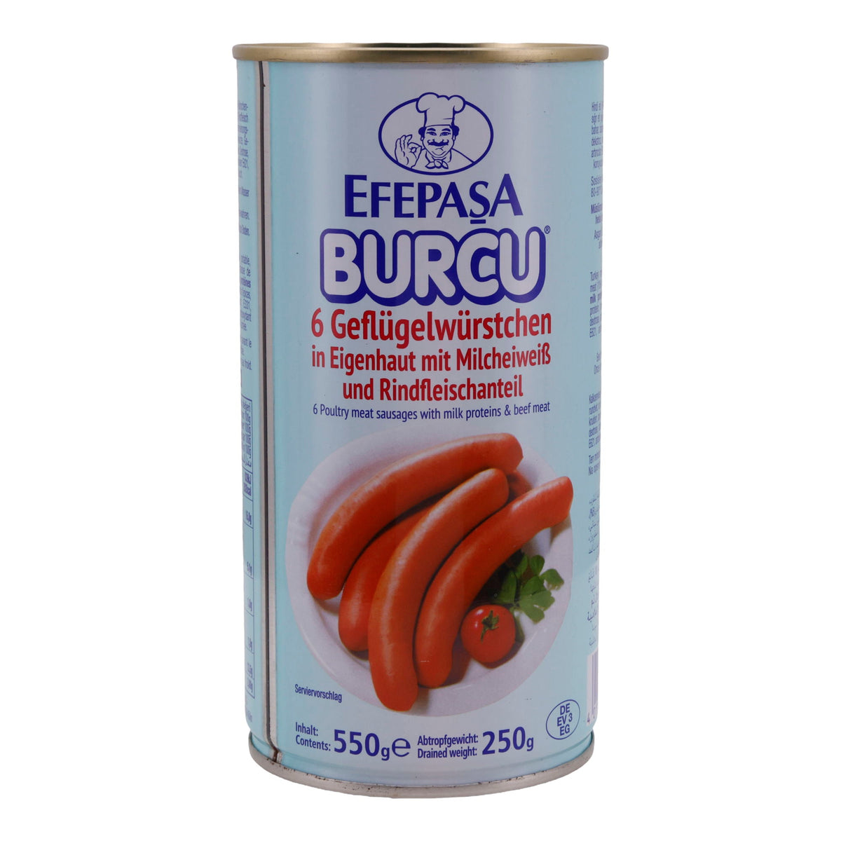 Geflügelwürstchen Efepasa Burcu | Hindi-Tavuk Sosis |  Würstchen | 6 Stück, in Eigenhaut, mit Milchweiß & Rindfleischanteil | 550 g EFEPASA