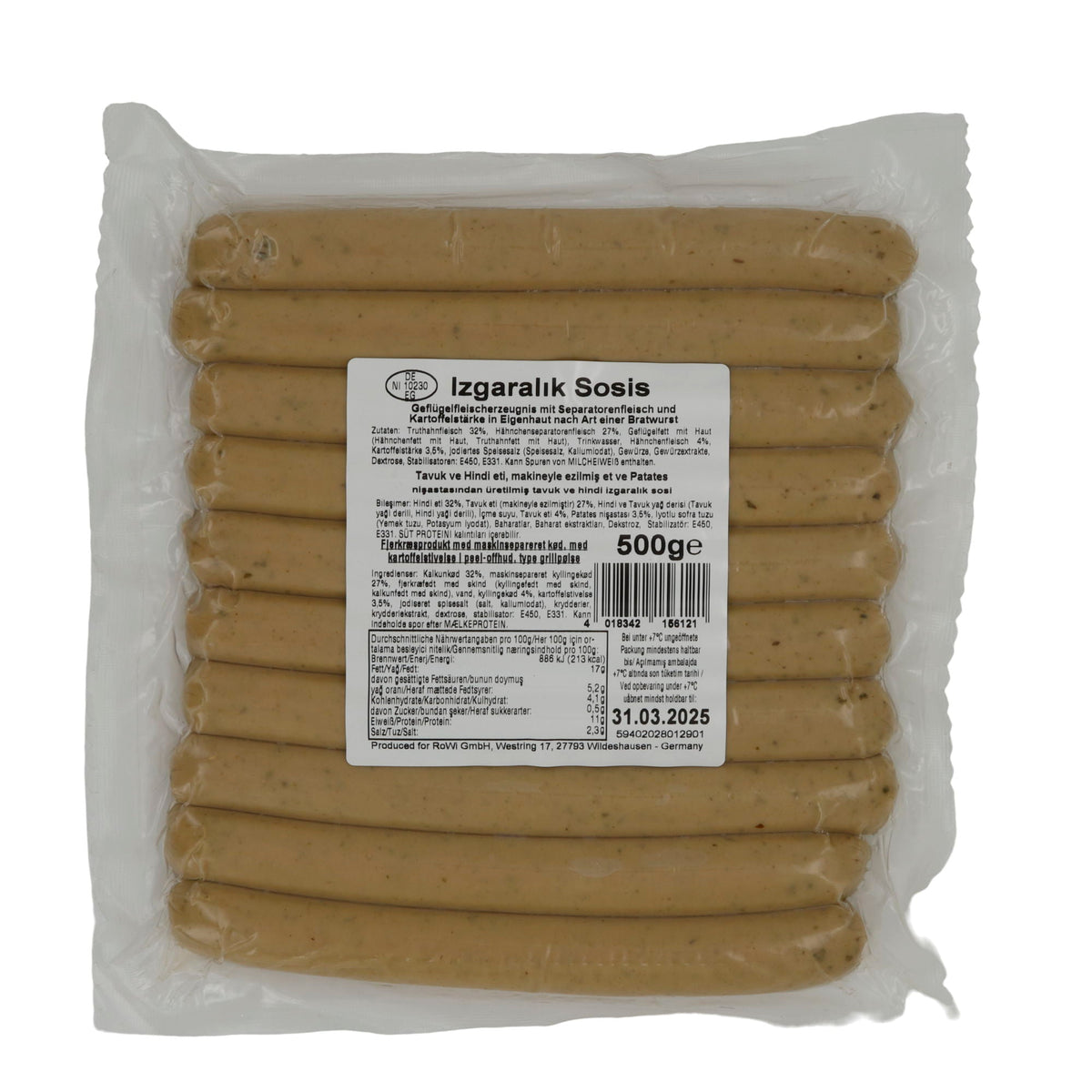 Bratwurst Aladin | Izgaralık Sosis | Würzig, Geflügel, Grill & Pfanne | 500 g ALADIN