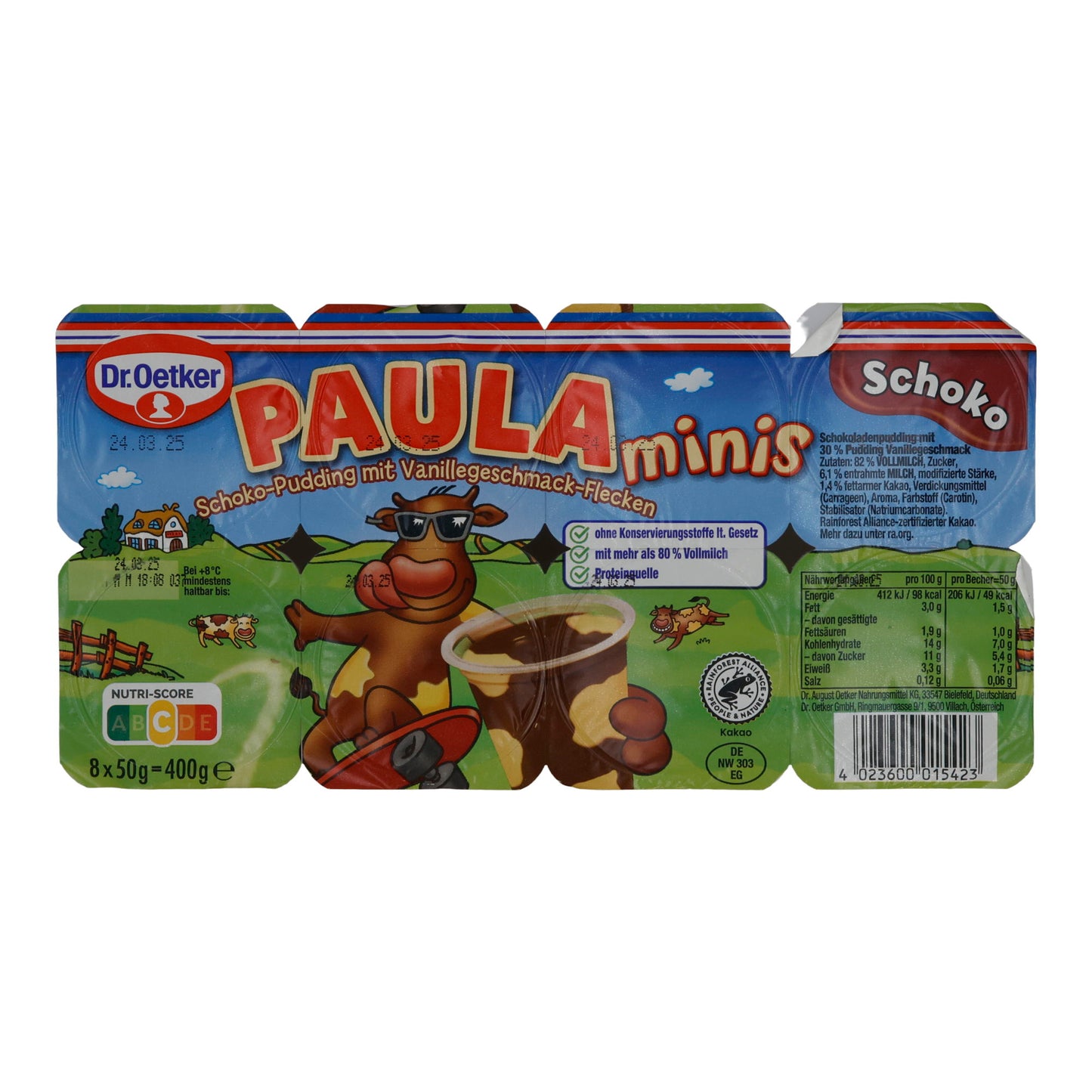 Pudding Dr. Oetker Paula Minis | Pudding al cioccolato | Cremoso piacere al cioccolato con macchie di vaniglia | 400 g