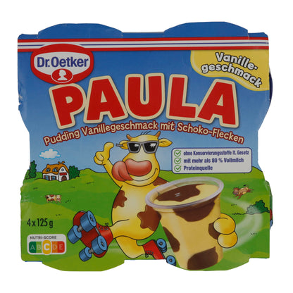 Budino Dr. Oetker Paula Budino alla Vaniglia con Macchie di Cioccolato | Cremoso Budino di Latte | 4 x 125 g