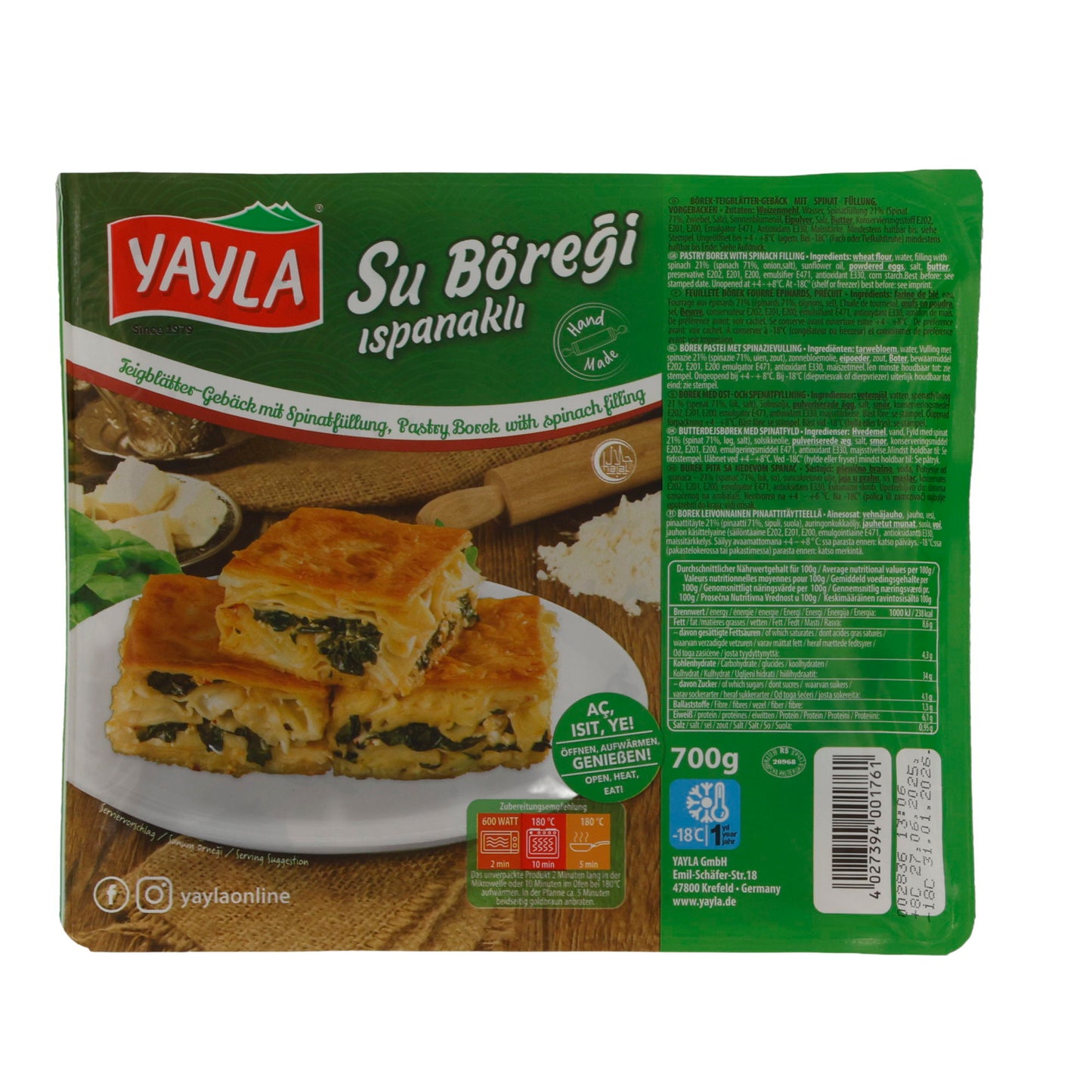 Börek Yayla | Su Böreği Ispanaklı | Traditionell, Spinatfüllung | 700 g