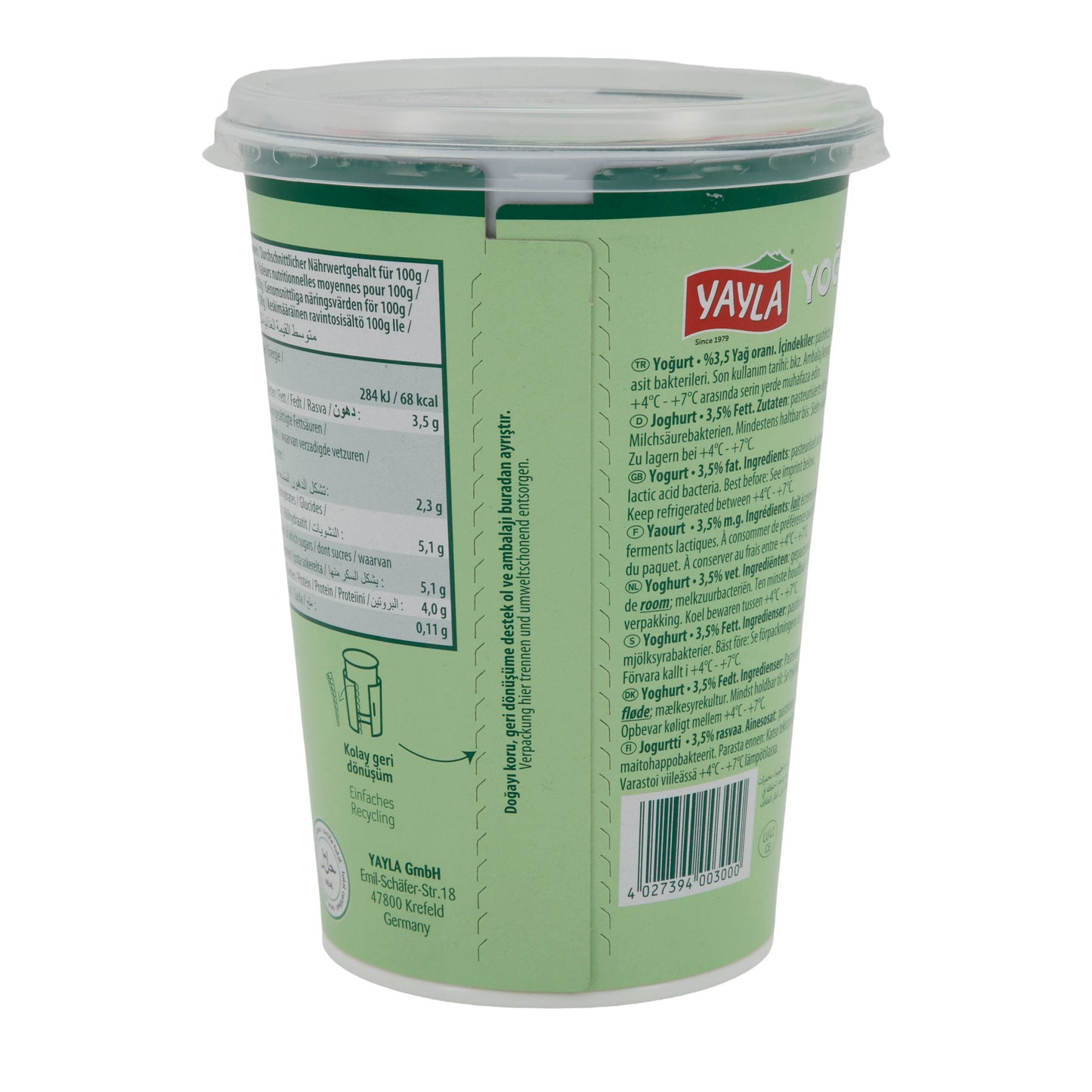 Joghurt Yayla Naturjoghurt | Joghurt | Cremig mit 3,5 % Fett | 500 g