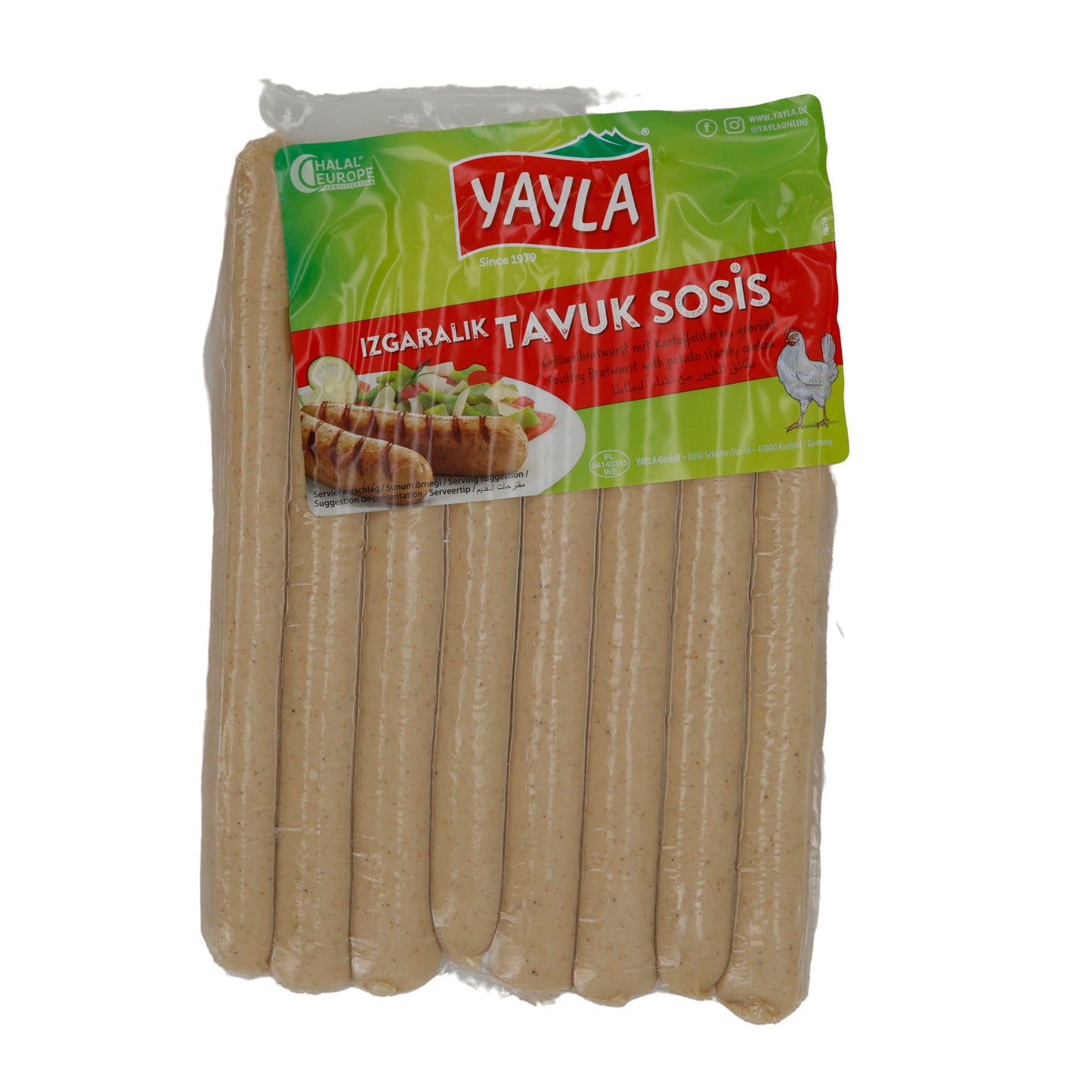 Bratwurst Yayla | Izgaralik Tavuk Sosis | Halal, Geflügel, Grill & Pfanne | 800 g