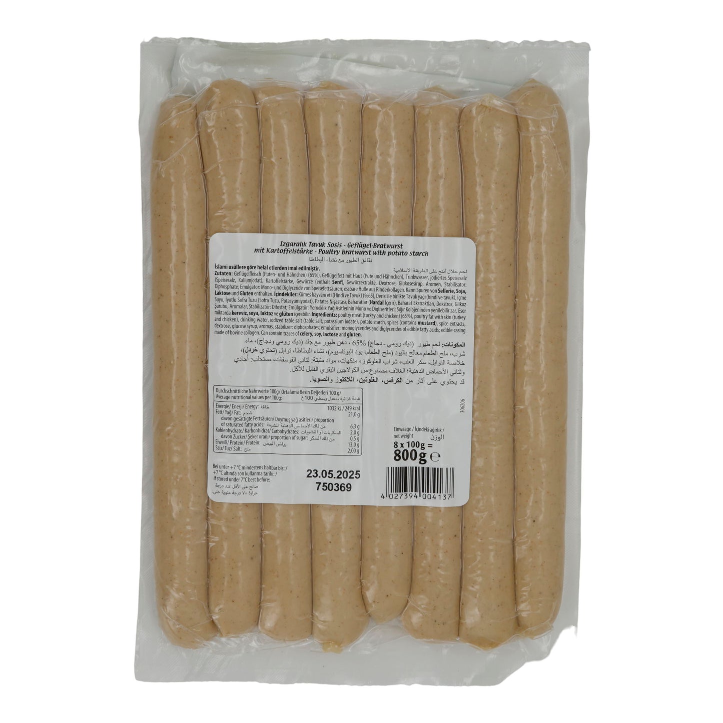 Bratwurst Yayla | Izgaralik Tavuk Sosis | Halal, Geflügel, Grill & Pfanne | 800 g