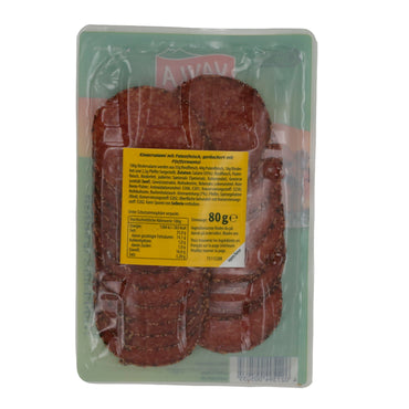 Salami Yayla | Salami de bœuf au poivre noir | Fumé, bœuf, enrobé de poivre, Halal | 80 g