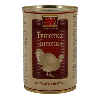 Kalkoenvlees MERK Nr.1 | Gestoofd | Kant-en-klare vleesconserve | 400 g Blik