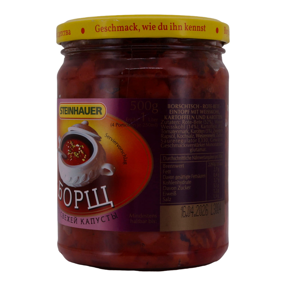 Borschtsch Steinhauer | Rote Beete Eintopf | Mit Weißkohl, Kartoffeln & Karotten, traditionell | 500 g STEINHAUER