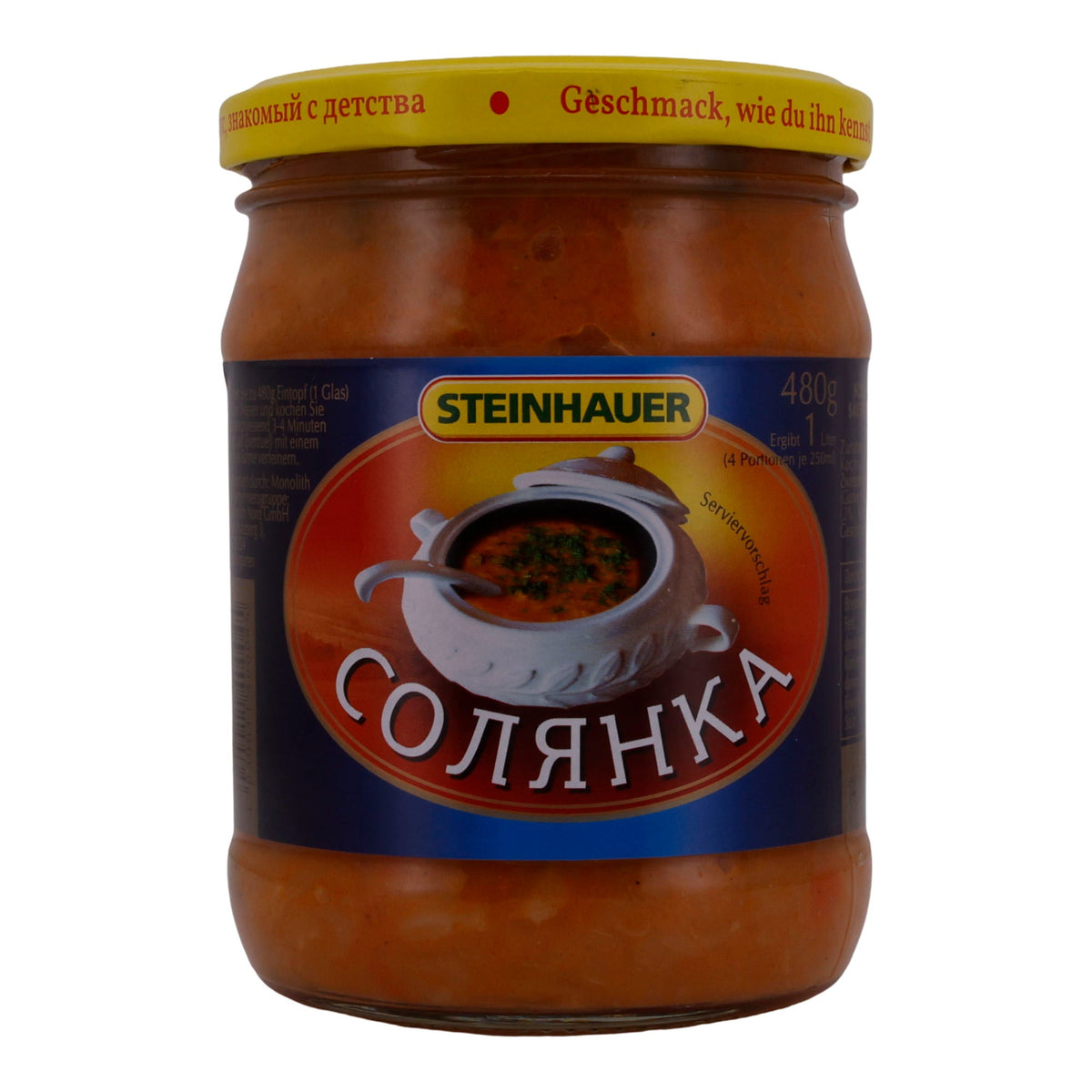 Soljanka Steinhauer | Eintopf mit Sauerkraut | Mit Gemüse und Salzgurken | 480 g Glas