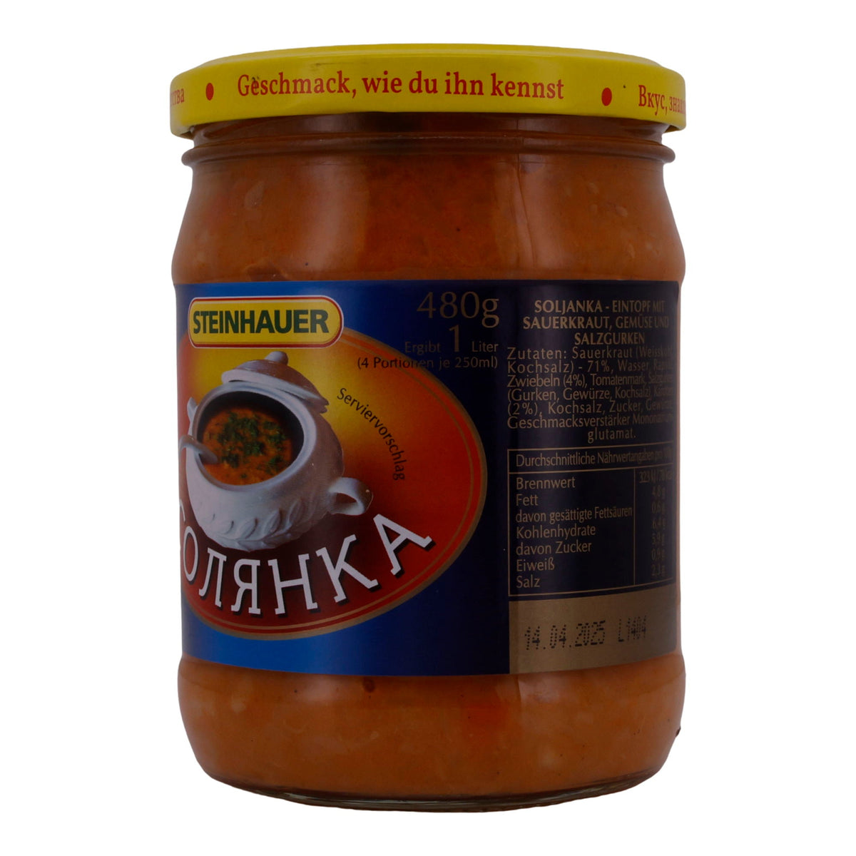 Soljanka Steinhauer | Eintopf mit Sauerkraut | Mit Gemüse und Salzgurken | 480 g Glas