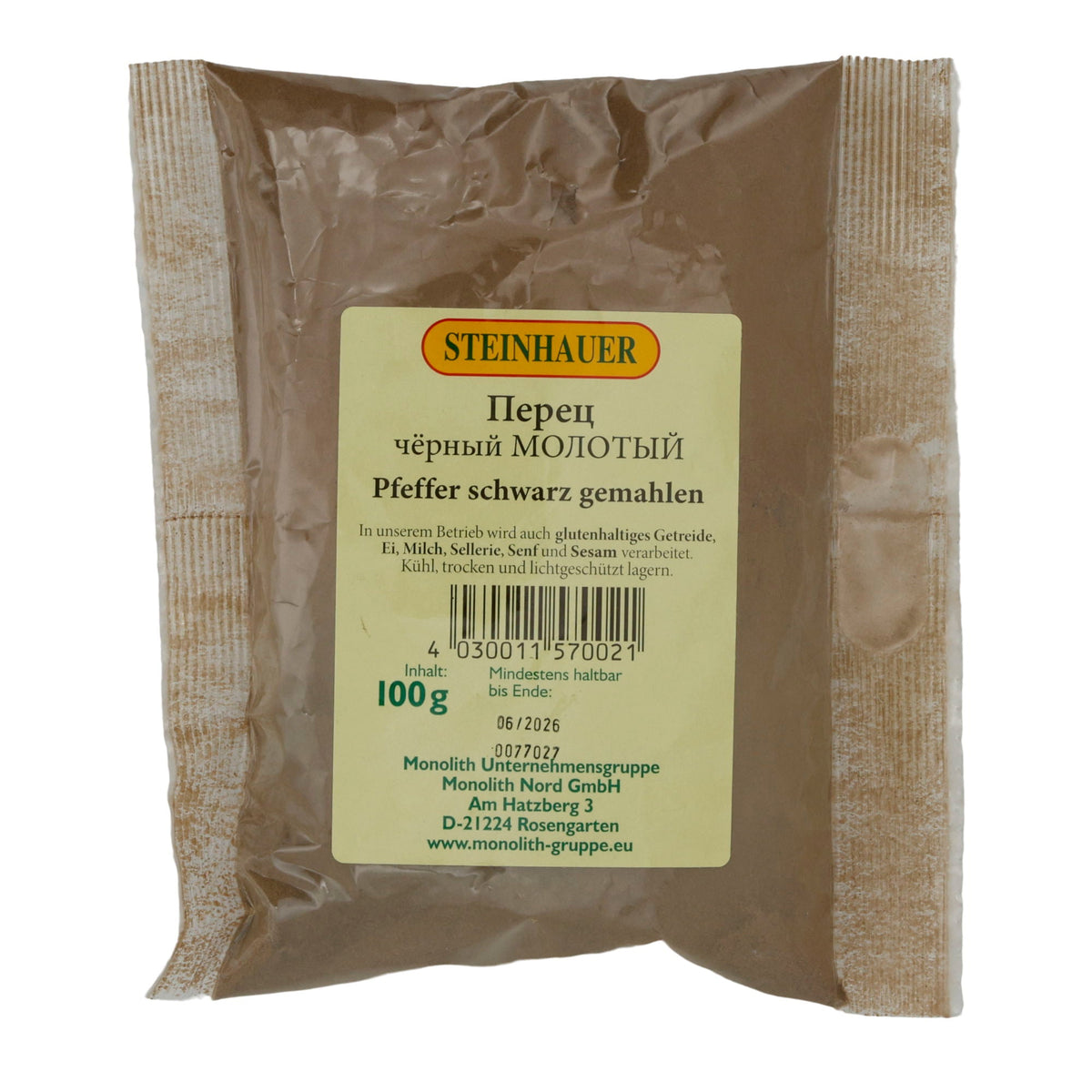 Pfeffer Steinhauer | Schwarzer Pfeffer gemahlen | Intensiv würzig | 100 g