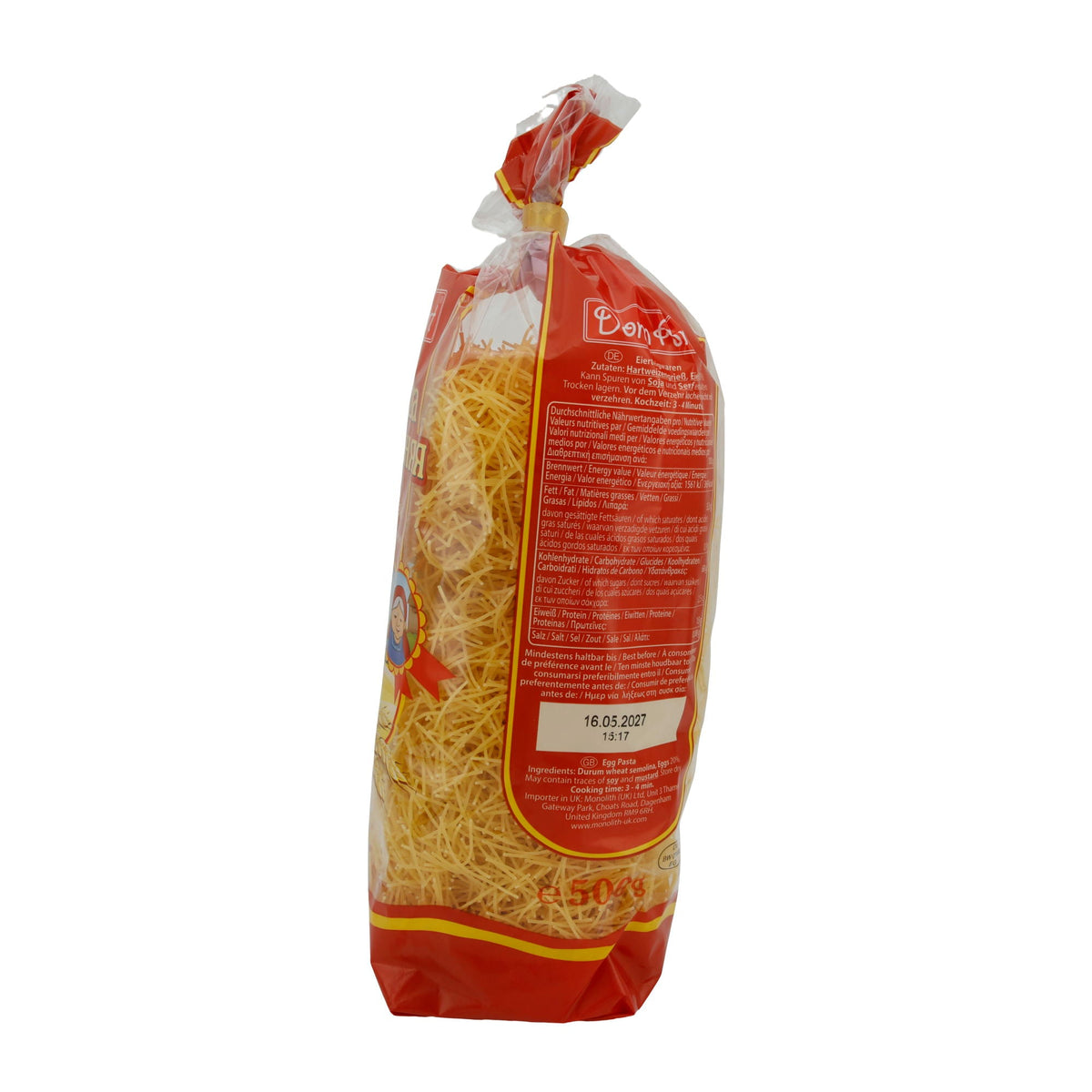 Fadennudeln DomArt | Traditionelle Eiernudeln | Aus Hartweizengrieß | 500 g DomArt