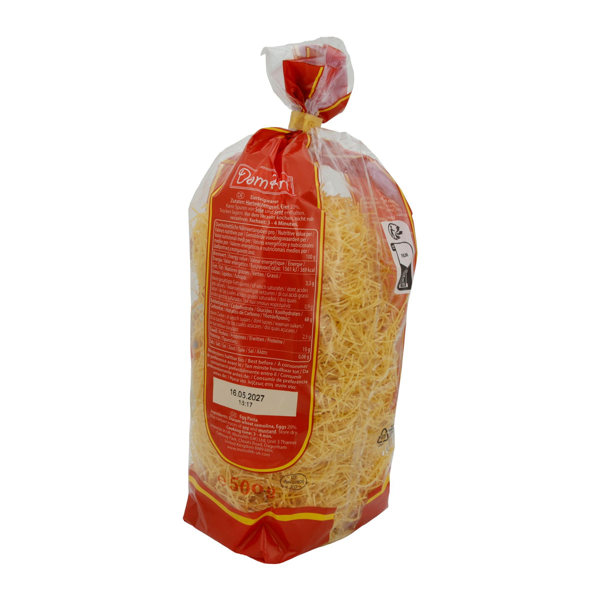 Fadennudeln DomArt | Traditionelle Eiernudeln | Aus Hartweizengrieß | 500 g DomArt