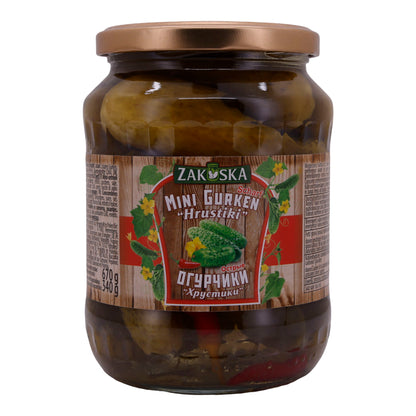 Gurken Zakoska | Mini-komkommers Hrustiki Pittig | Met chilipepers, pittig | 670g