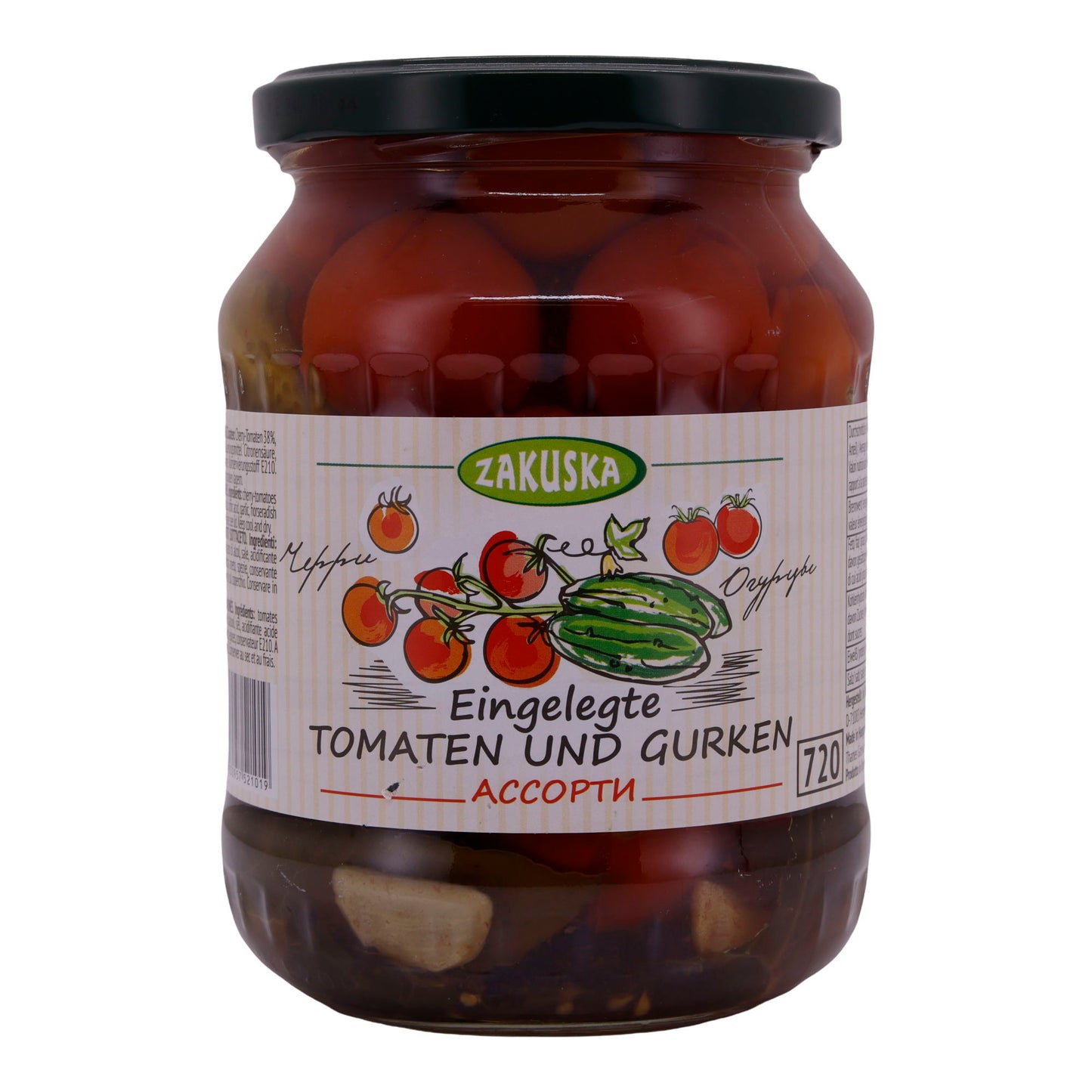 Verdure sottaceto Zakuska | Pomodori e cetrioli | Speziato, pomodorini e cetrioli | 680 g