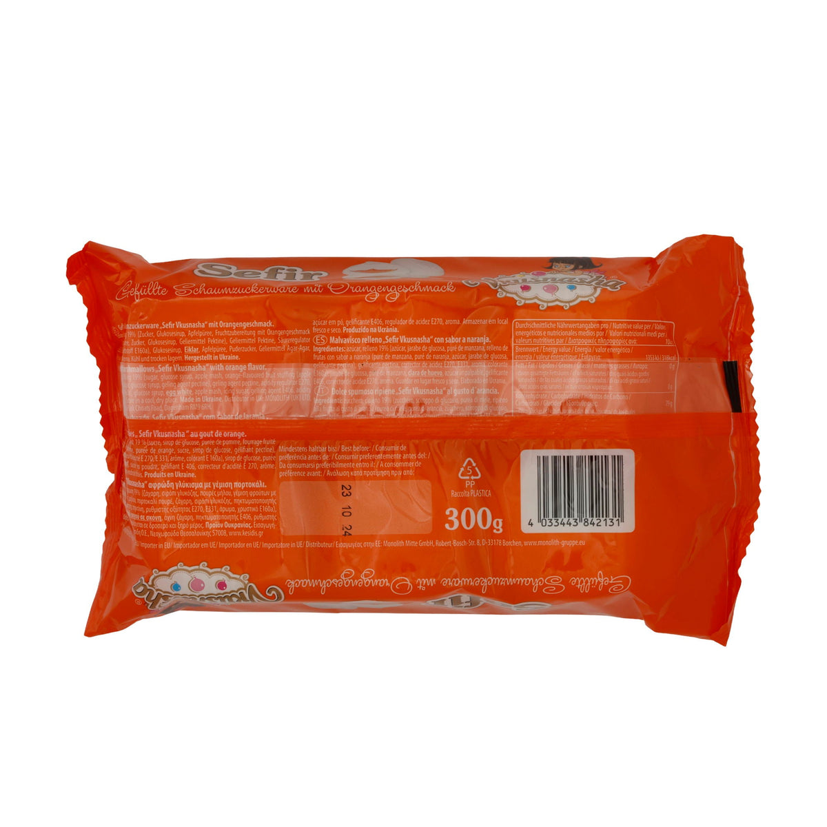 Sefir Vkusnasha | Gefüllte Schaumzuckerware | Orangenaroma | 300 g