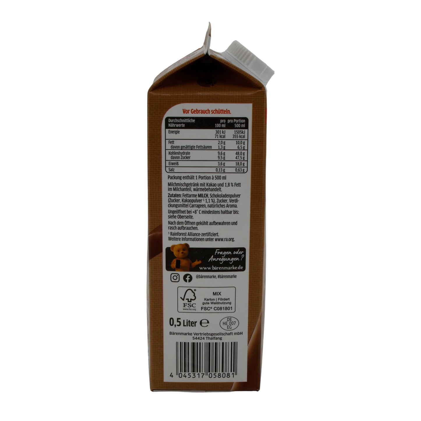 Kakao Bärenmarke Cacao Frais | Riche et chocolaté | 0,5 l