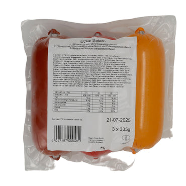 Salam Selam | Üçüz Salam | trio de saucisses halal de poulet, dinde et bœuf | 3 x 335 g