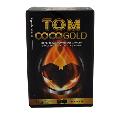 Grillkohle Tom Coco Gold | Kokosnusskohle | Für Shisha und Grill, natürliche Alternative | 1 kg