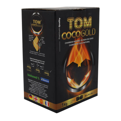 Grillkohle Tom Coco Gold | Kokosnusskohle | Für Shisha und Grill, natürliche Alternative | 1 kg