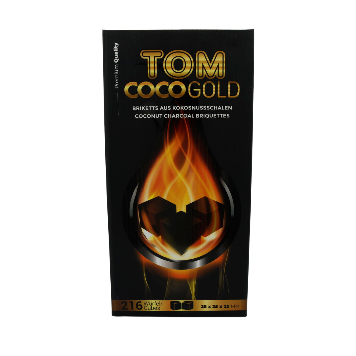 Naturkohle Tom Coco Gold | 216 Würfel – Premium Kokoskohle für Shisha & Grill TOM COCO GOLD