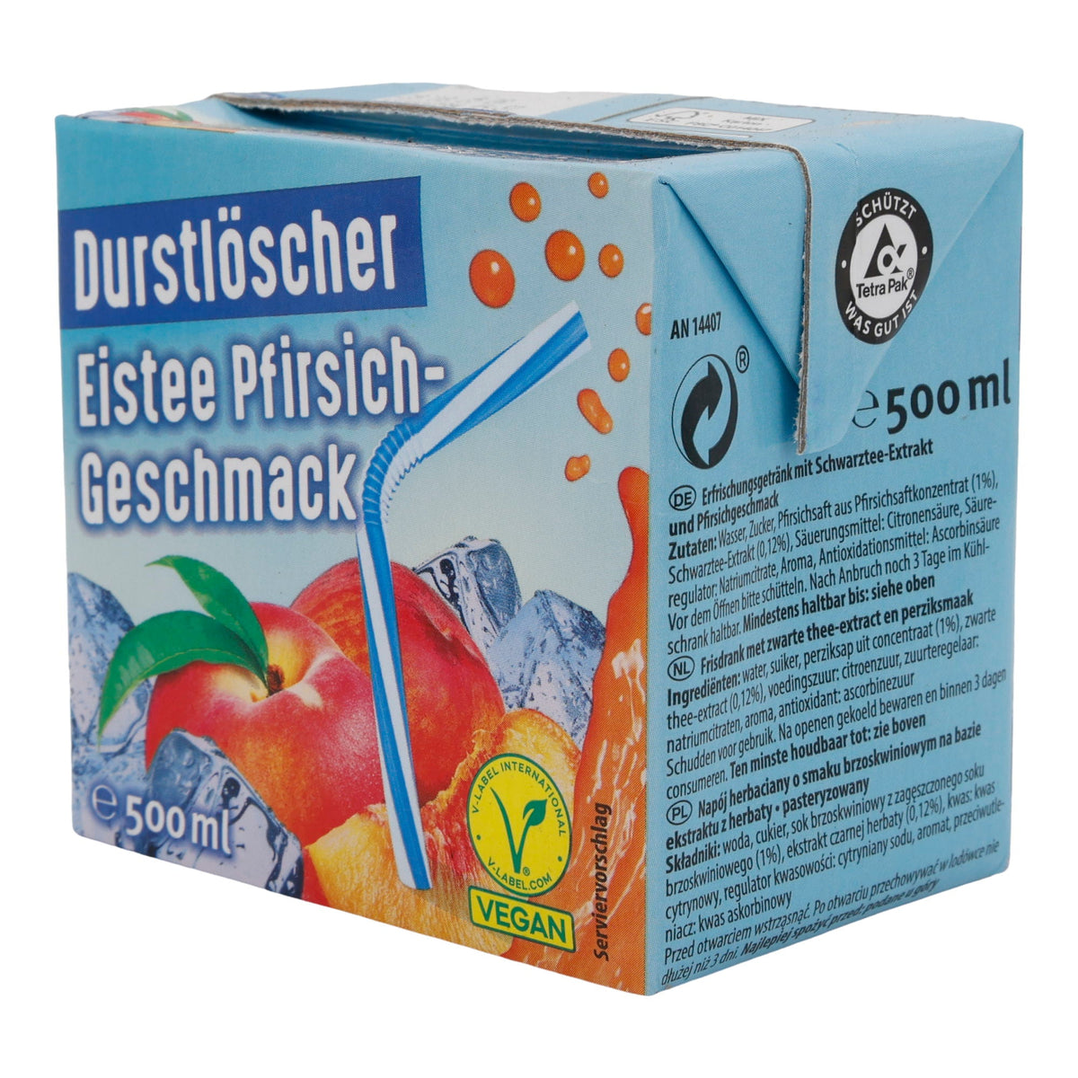Eistee Durstlöscher | Pfirsich | Erfrischendes Teegetränk mit Fruchtgeschmack | 500 ml