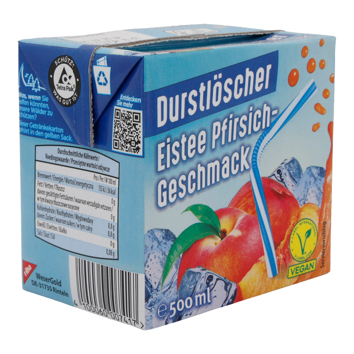 Eistee Durstlöscher | Pfirsich | Erfrischendes Teegetränk mit Fruchtgeschmack | 500 ml DURSTLÖSCHER