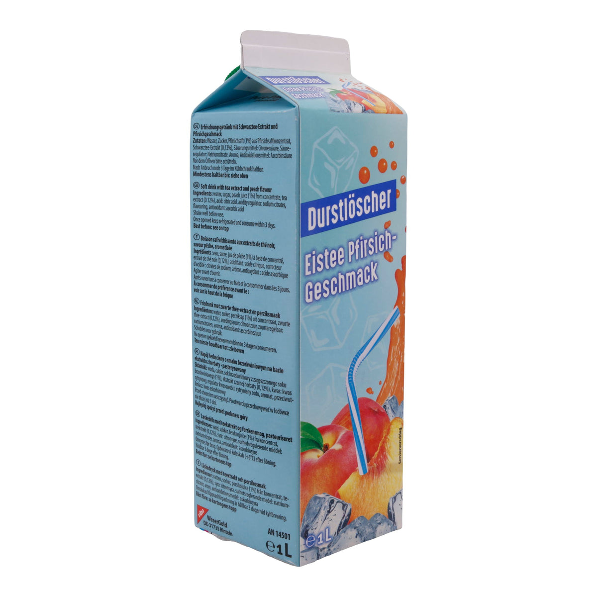 Eistee Durstlöscher | Pfirsichgeschmack | Erfrischungsgetränk mit natürlichem Aroma, vegan | 1 Liter DURSTLÖSCHER