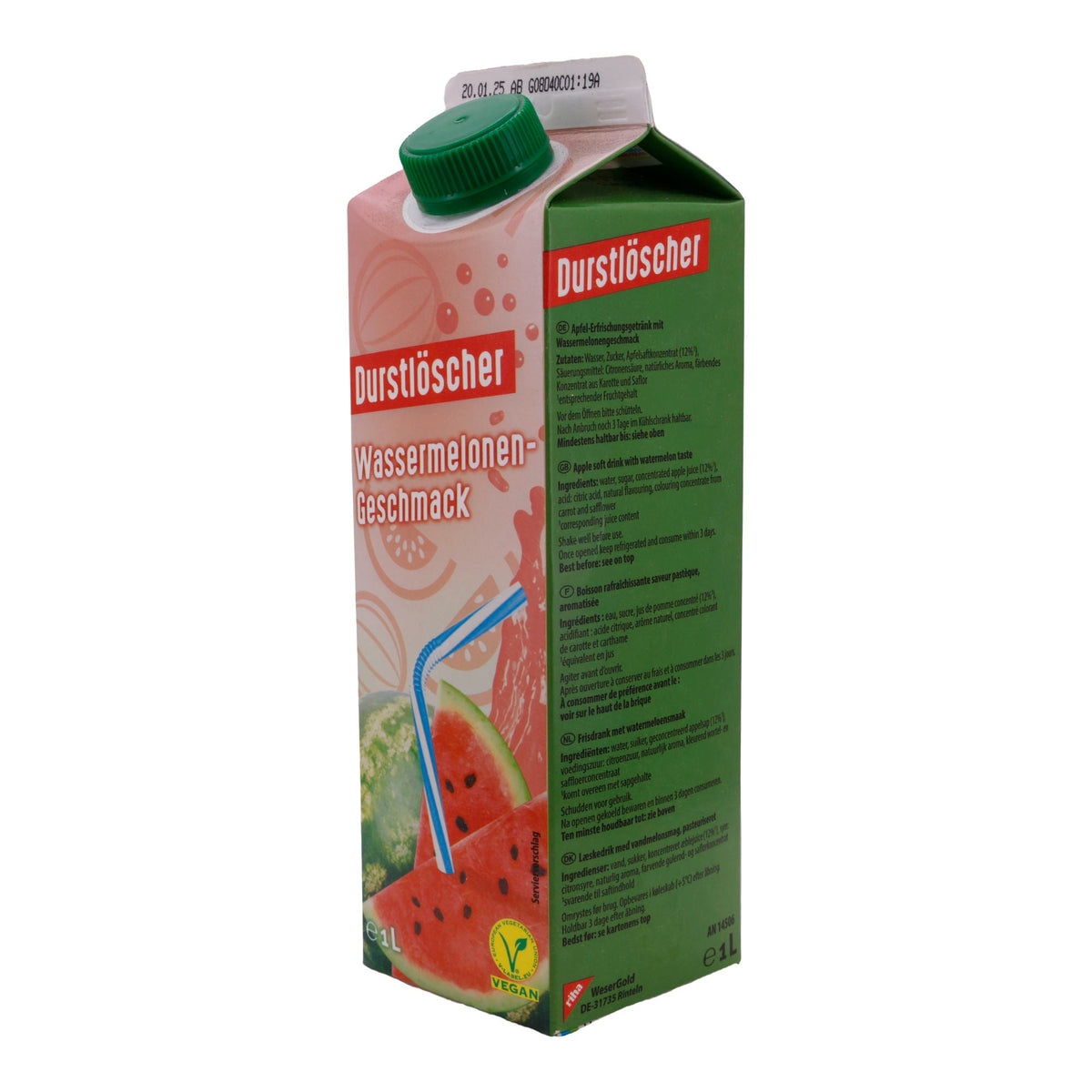 Wassermelonen-Geschmack Durstlöscher | Vegan | Erfrischungsgetränk mit natürlichem Aroma | 1 Liter