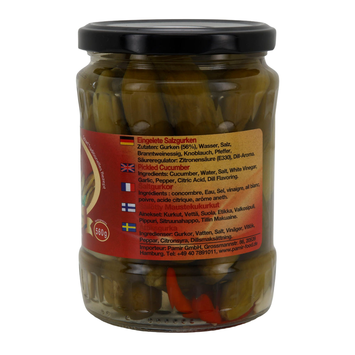 Salzgurken Pamir | Eingelegt | knackig, würzige Lake | 560 g Glas