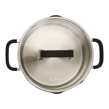Almina Edelstahl Kochtopf – 22 cm, 4,5 Liter – Induktionsgeeignet mit Glasdeckel