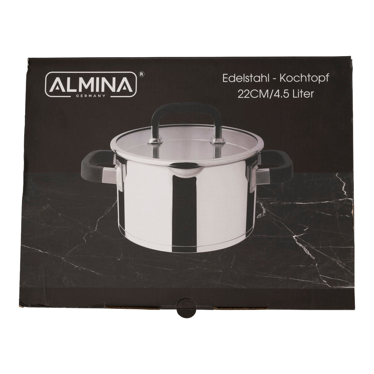 Almina Edelstahl Kochtopf – 22 cm, 4,5 Liter – Induktionsgeeignet mit Glasdeckel ALMINA