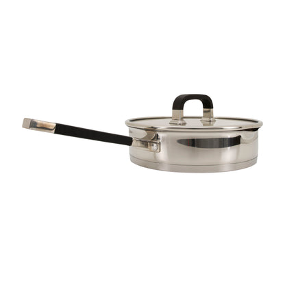Almina Edelstahl Bratpfanne mit Glasdeckel – 24 cm, 2,6 Liter, Induktionsgeeignet