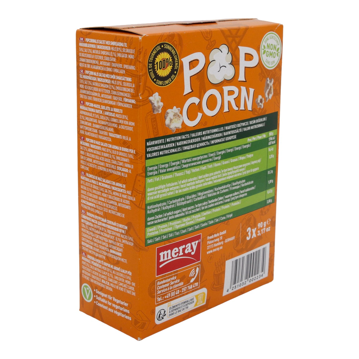 Popcorn Meray | Magnetronpopcorn | Met botersmaak, gezouten | 3 x 90 g