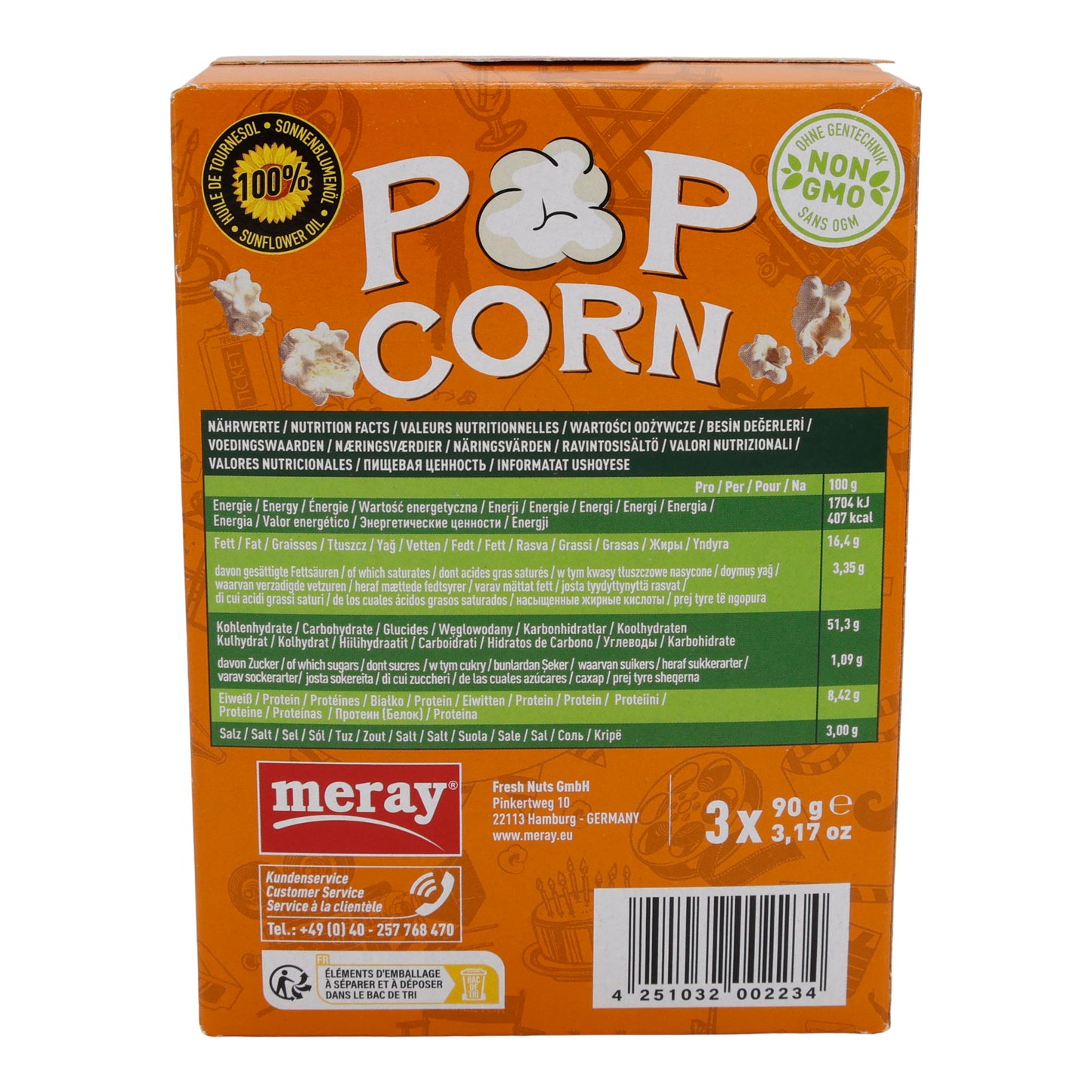 Popcorn Meray | Magnetronpopcorn | Met botersmaak, gezouten | 3 x 90 g