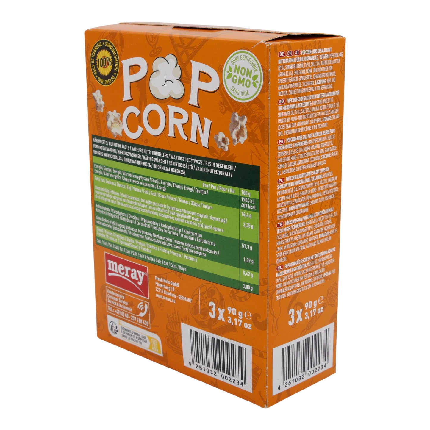 Popcorn Meray | Magnetronpopcorn | Met botersmaak, gezouten | 3 x 90 g