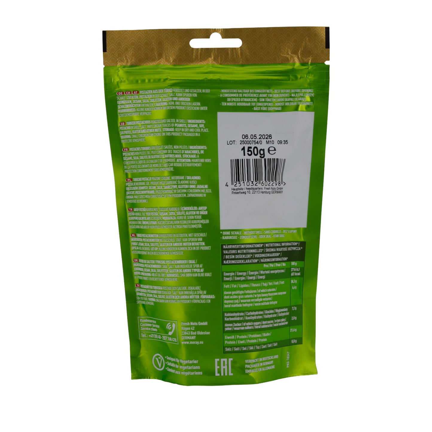 Pistazien Meray | geroosterd & gezouten | Premiumkwaliteit | 150 g zakje