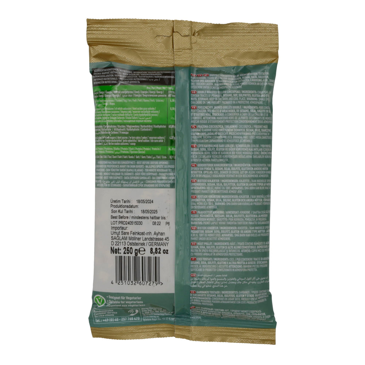 Kichererbsen Meray | Gelbe Kichererbsen | Knusprig geröstet und ungesalzen | 250 g MERAY