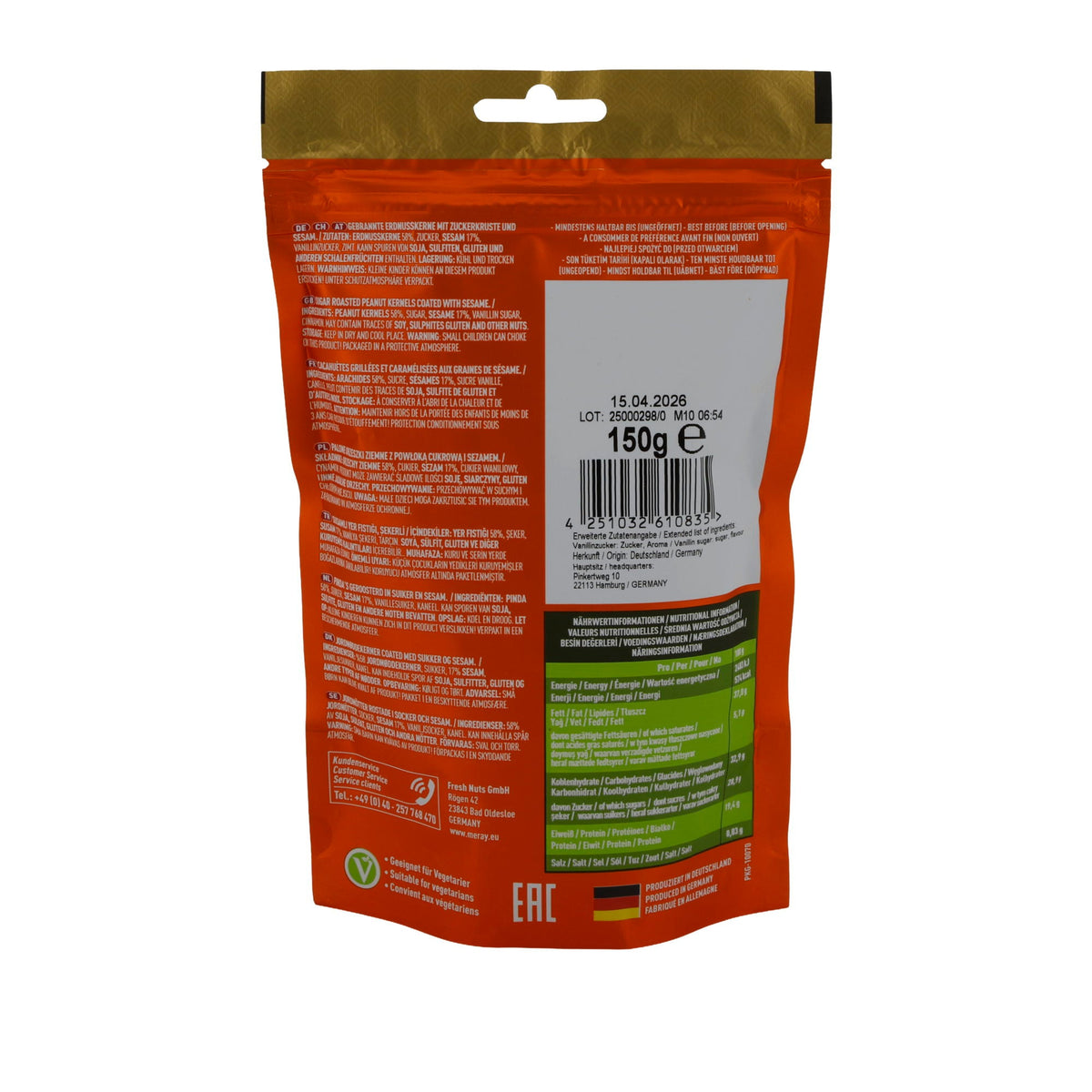 Erdnusskerne Meray | Nüsse | mit Sesam ummantelt | 150 g Beutel