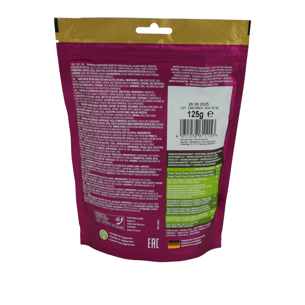 Sonnenblumenkerne Dakota Meray | Geröstet und gesalzen | Für den Snack-Genuss | 125 g MERAY
