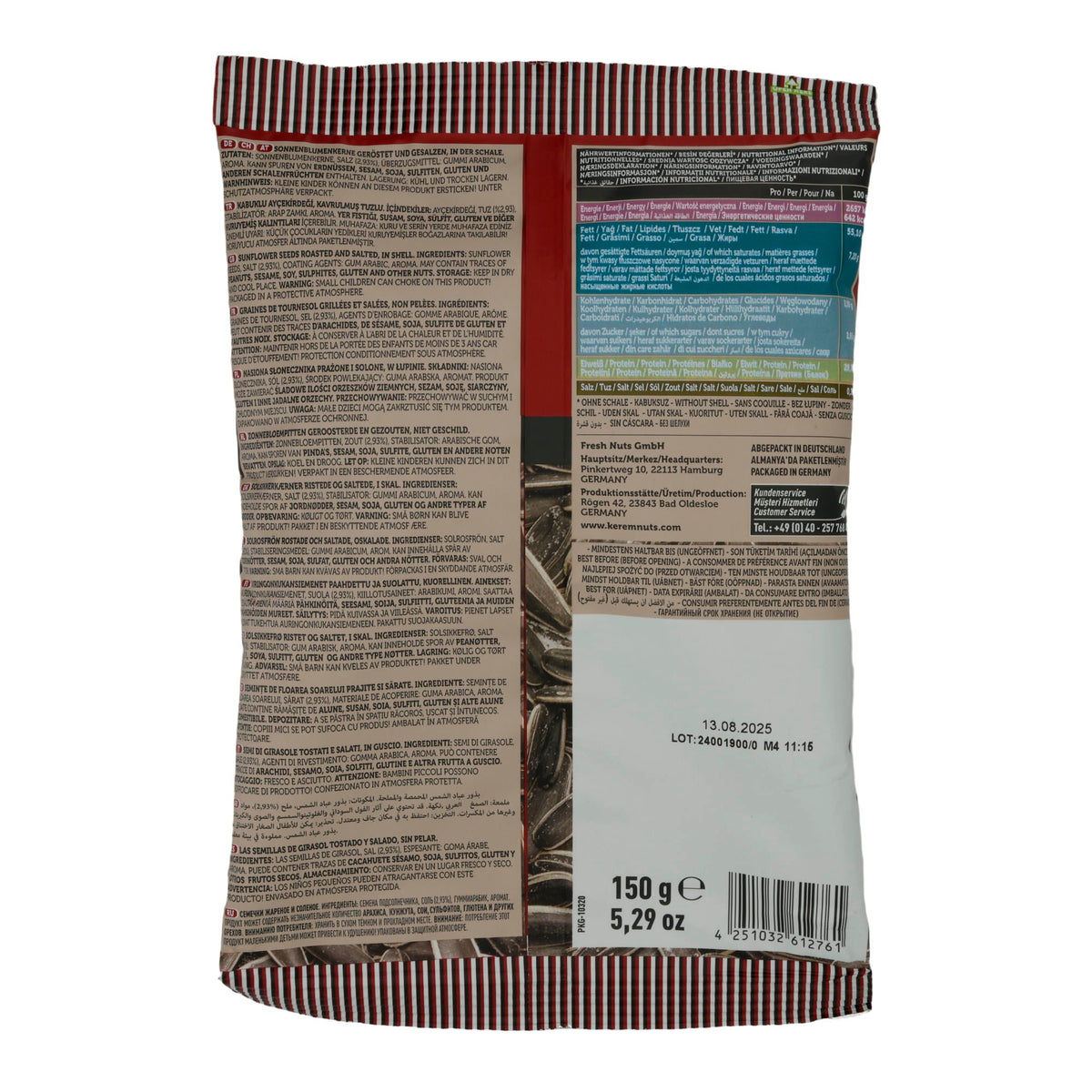 Sonnenblumenkerne Kerem Dakota | Snack | Gesalzene, geröstete Sonnenblumenkerne | 150 g