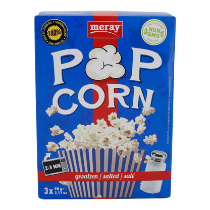 Popcorn au micro-ondes salé Meray | Bonbons | Délicieux snack avec 100 % d'huile de tournesol en pack de 3 | 270 g