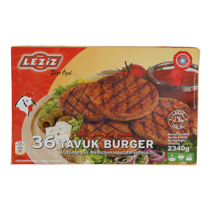 Tavuk Burger LEZIZ | Hähnchenbratlinge | Aus Separatorenfleisch, tiefgefroren | 2340 g (36 Stück)