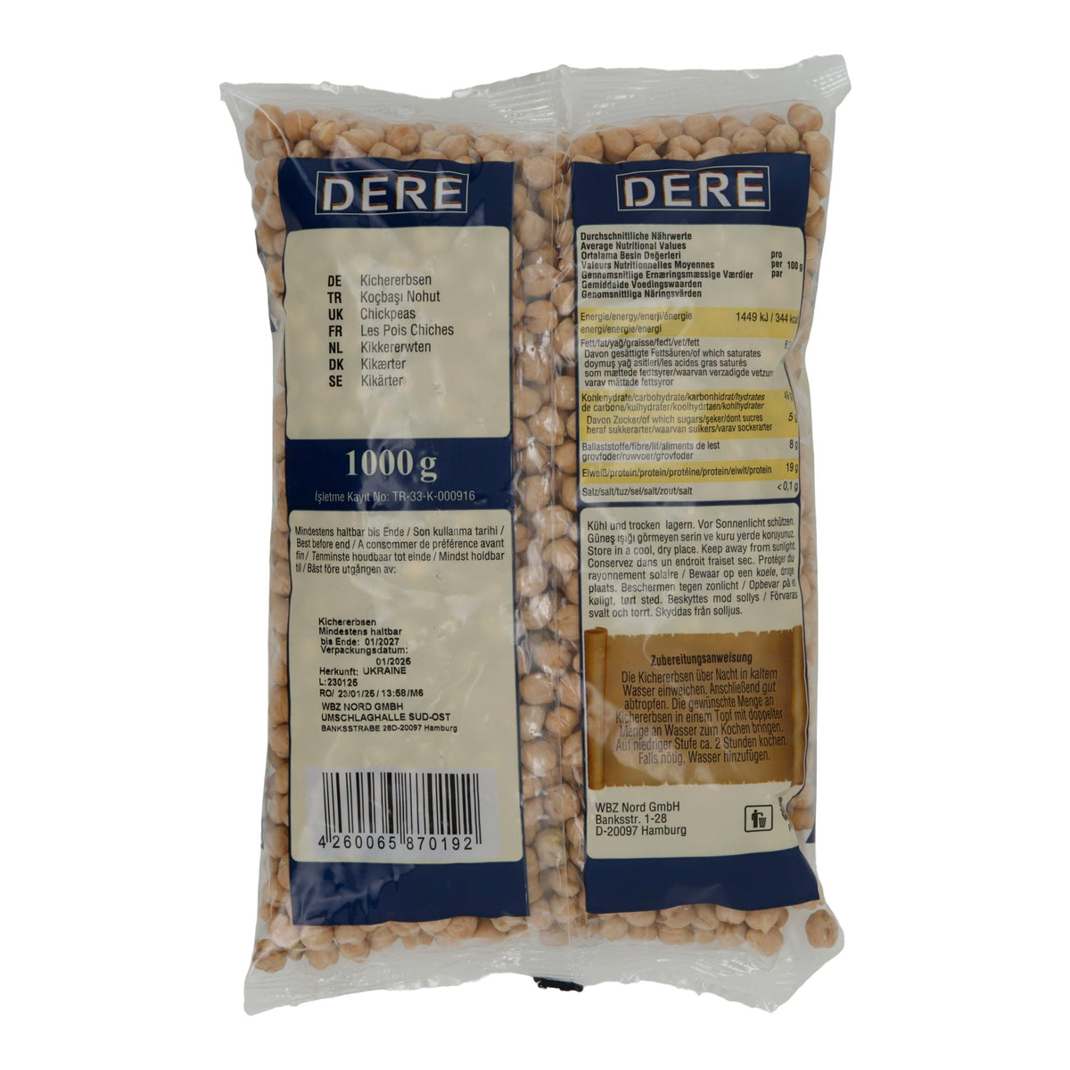 Kichererbsen Dere Koçbaşı Nohut | Hülsenfrüchte | Für Hummus, Eintöpfe und vegane Küche | 1000 g