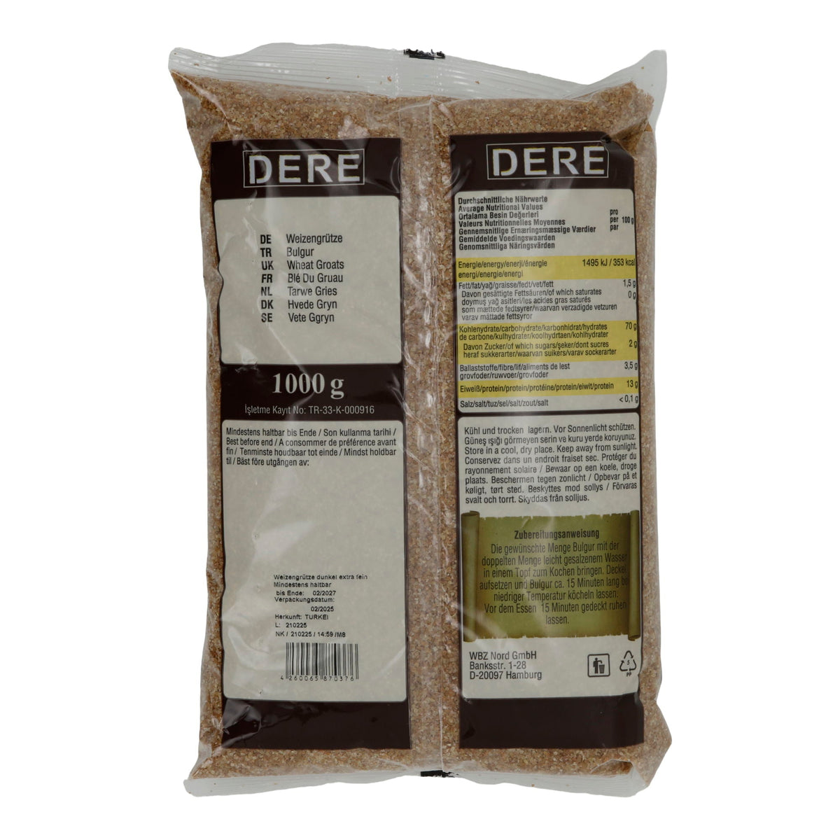 Feine Weizengrütze Dere Bulgur braun | Für Çiğ Köfte und orientalische Gerichte | 1000 g